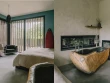 Une chambre avec une baignoire en pierre