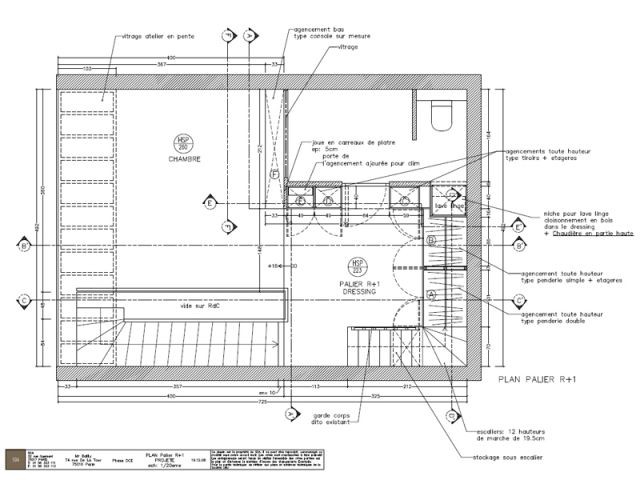 Plan pallier - 1er étage - Rénovation loft 16e arrondissement
