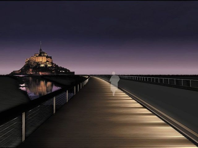 Passerelle de nuit - passerelle du Mont-Saint-Michel