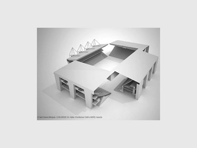Maquette de la surélévation de la toiture - stade geoffroy saint etienne