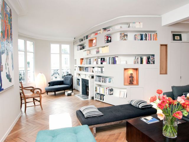 Meuble bibliothèque - Appartement rénovation 7ème arrondissement / Agence Demont Reynaud /PPil