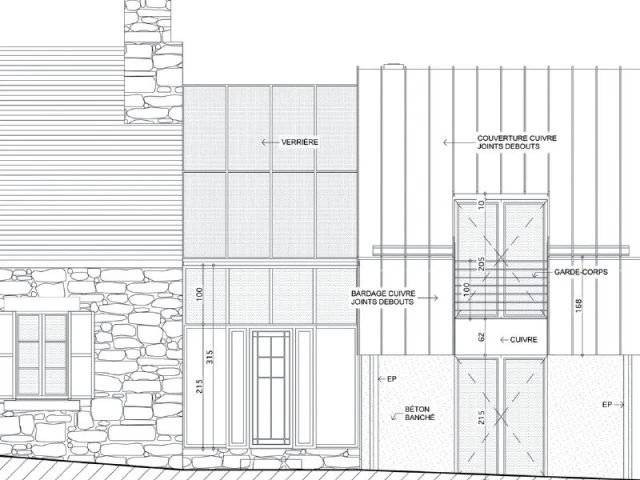 Plan de facade - Maison extension cuivre