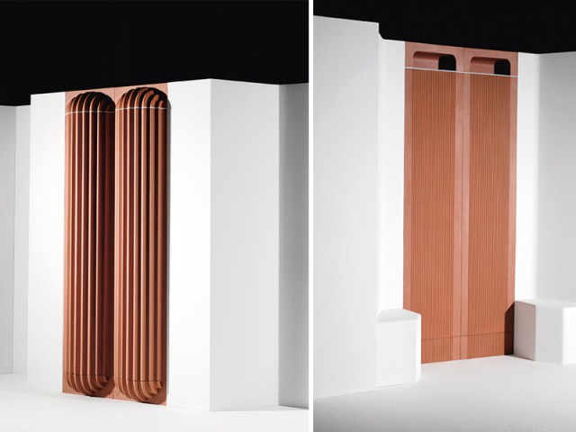Une colonne en terre cuite intégrée au bâti, capable de rafraîchir l'air intérieur - Atmosphères, Normal Studio