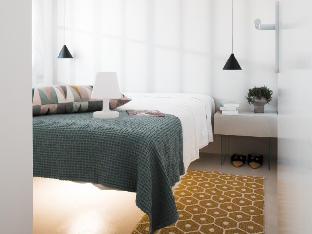 Un lit suspendu pour créer un effet aérien - Appartement Lago au Cap d'Adge