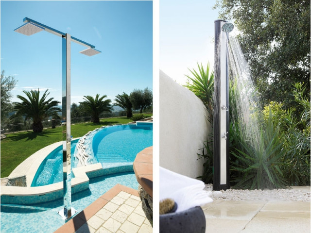 La douche solaire s'invite aux abords de la piscine