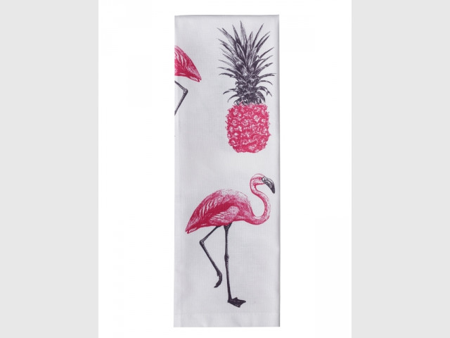 Un torchon ananas et flamant rose pour une cuisine colorée - La tendance Floride envahit les intérieurs