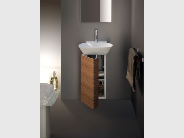 Un meuble géométrique pour une salle de bain intimiste - Dix petits meubles sous vasque 
