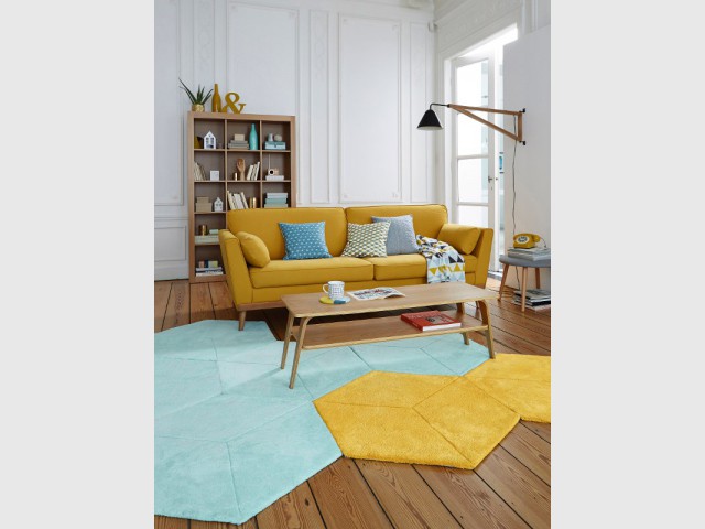 Des tapis hexagonaux pour un salon géométrique - Des tapis originaux pour relooker mon salon