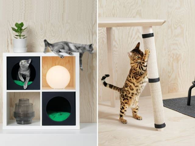 Maison pour chat, et griffoir, collection Lurvig, Ikea; prix : 10,98 &euro; et 4,99 &euro;