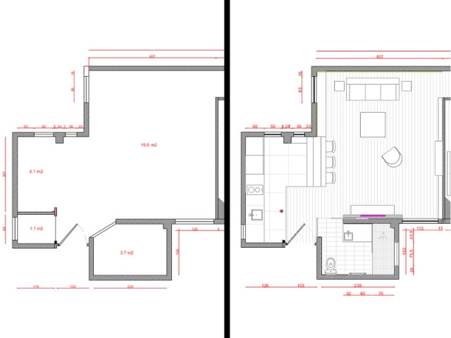 Plans avant et après la rénovation