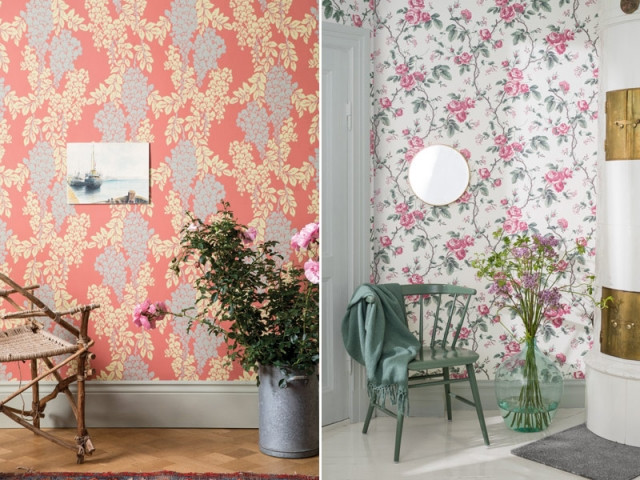 Papier peint Wisteria, Farrow & Ball, et Boras Tapeter chez Au fil des Couleurs