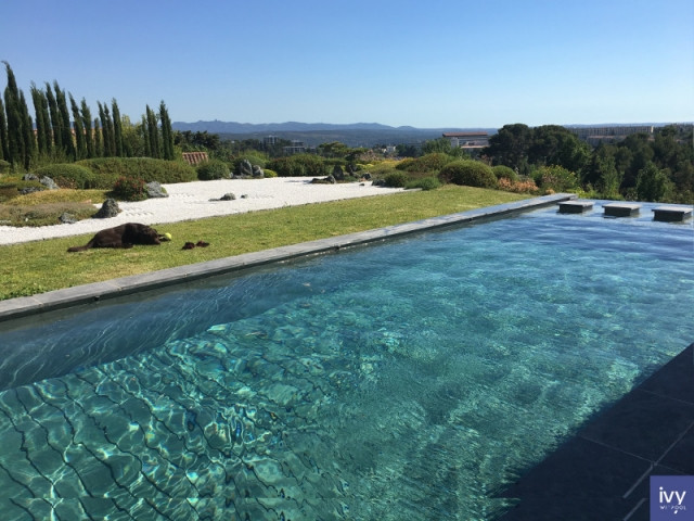 Une piscine familiale aux accents contemporains avec fond mobile