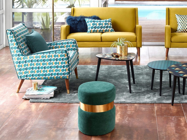 Pouf en velours Luxore, La Redoute Intérieurs, prix : 89 &euro;