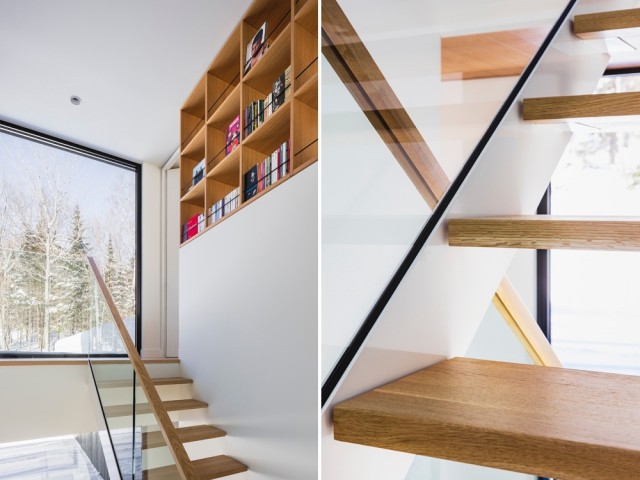 Un escalier en bois et verre