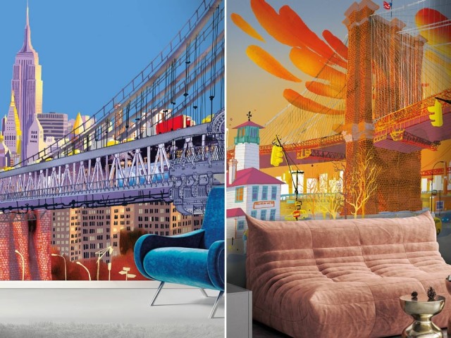 Papiers peints panoramiques Manhattan Bridge et Brooklyn Bridge, WallPaper