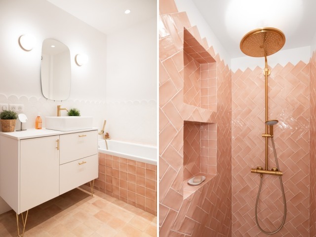 Une salle de bains toute rose