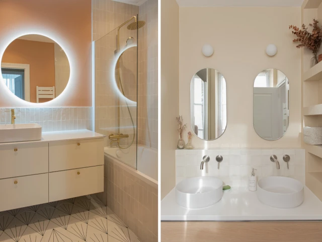 Après : Deux jolies salles de bain adaptées aux besoins d'une famille