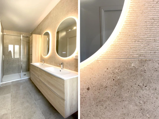 Apr&egrave;s : Une salle de bain couleur sable