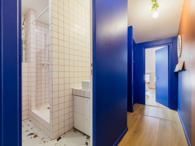 Vue sur l'entr&eacute;e et la salle de bain 