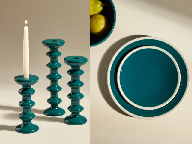 Bougeoir Slave et assiette &agrave; dessert Sicilia Bleu Sarah 