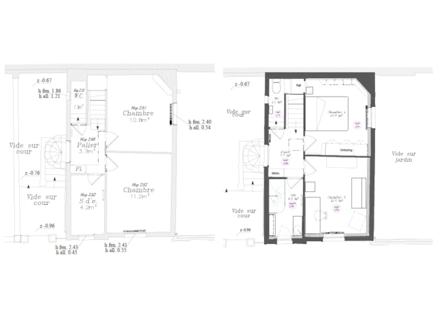 Les plans avant et apr&egrave;s de l'&eacute;tage 