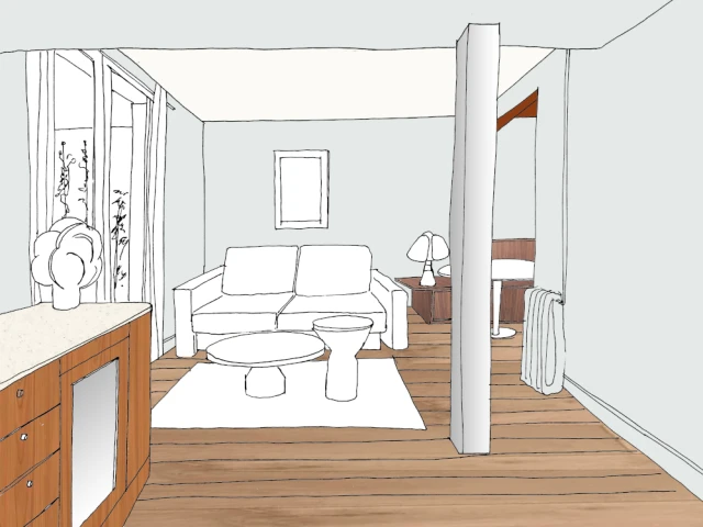 Croquis de la nouvelle pi&egrave;ce &agrave; vivre 