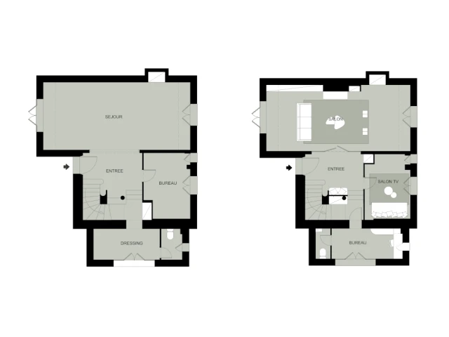 Plans avant et apr&egrave;s du rez-de-chauss&eacute;e 