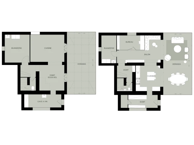 Plan avant et apr&egrave;s du rez-de-jardin 