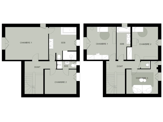 Plan avant et apr&egrave;s du premier &eacute;tage 