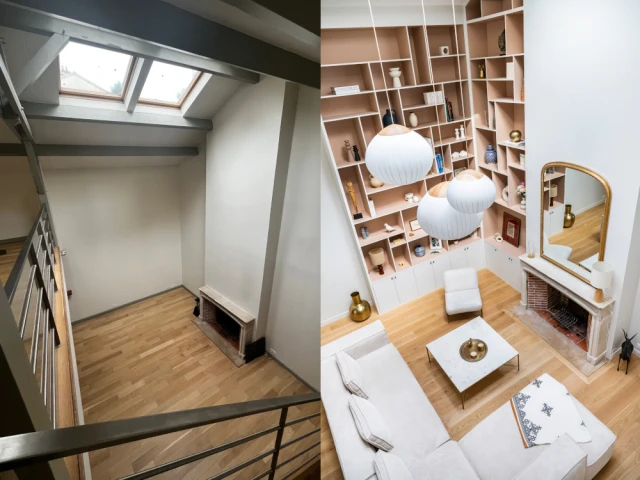 Le salon avant et apr&egrave;s les travaux 