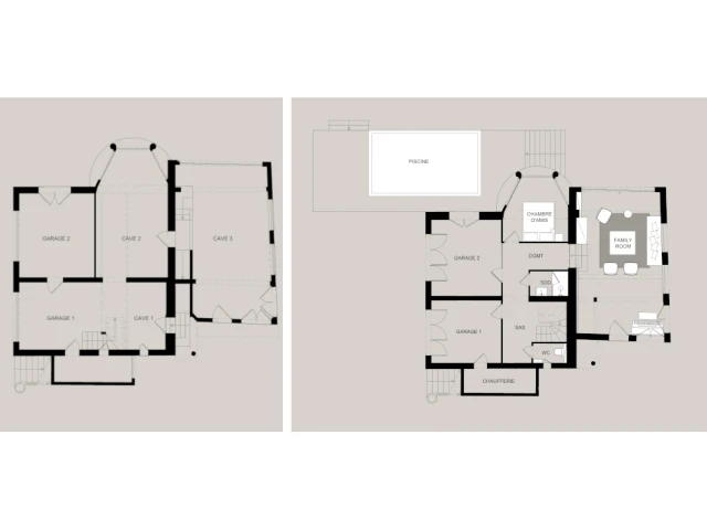 Plans avant et apr&egrave;s du rez-de-jardin 