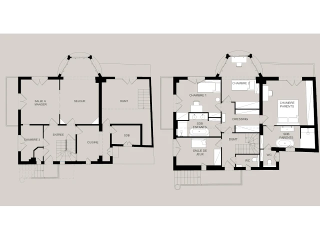 Plans avant et apr&egrave;s du rez-de-chauss&eacute;e 