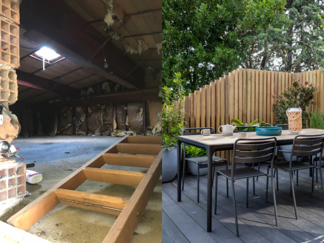 La terrasse avant et apr&egrave;s les travaux 
