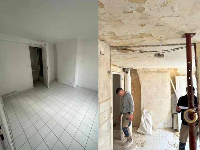 Le studio avant et pendant la r&eacute;novation 