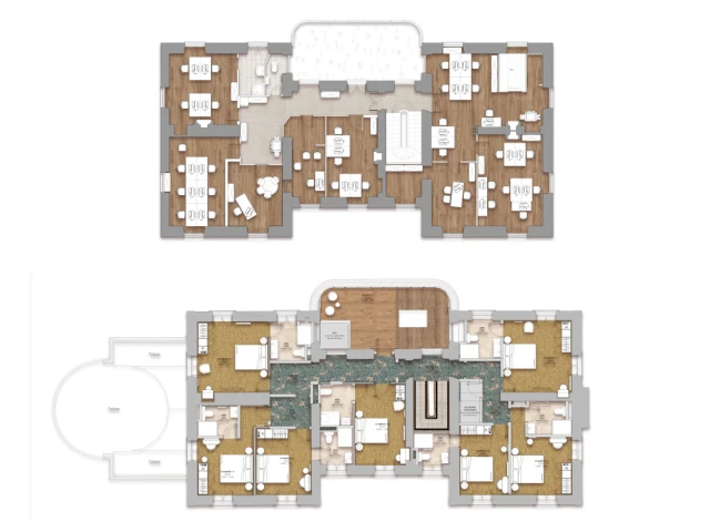Plans avant et apr&egrave;s du premier &eacute;tage 