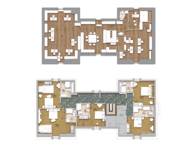 Plans avant et apr&egrave;s du deuxi&egrave;me &eacute;tage 