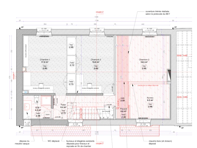 Plan de l'&eacute;tage avant 