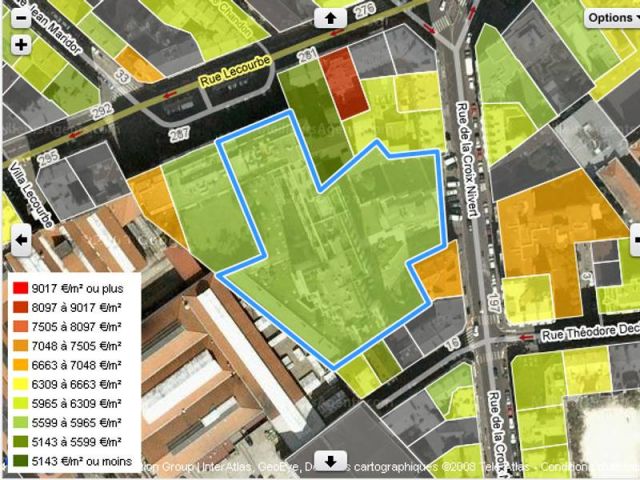 Exemple de carte des prix proposée sur le site