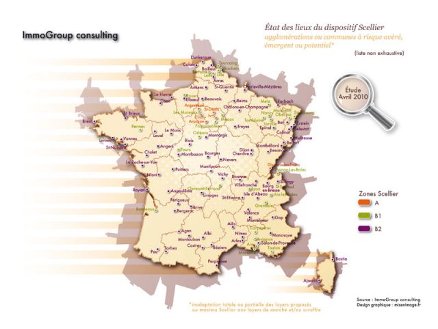 Etat des lieux du dispositif Scellier : agglomérations ou communes à risque avéré, émergent ou potentiel. <i>"Les dysfonctionnement s'étendent à l'ensemble du périmètre Scellier"</i> note Immogroup consulting. 