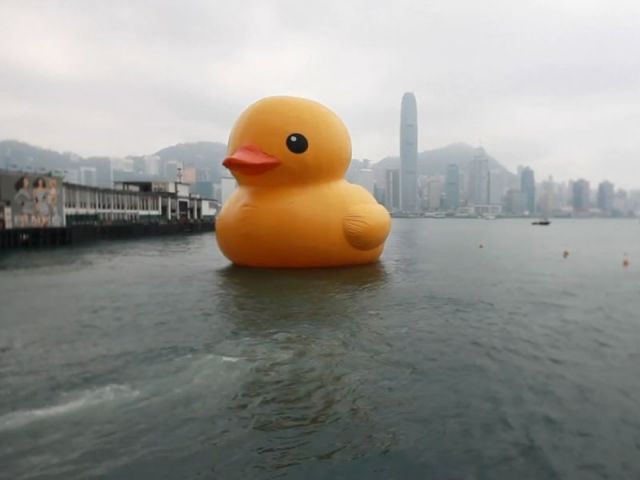 1 canard géant en plein milieu de la baie de Hong-Kong