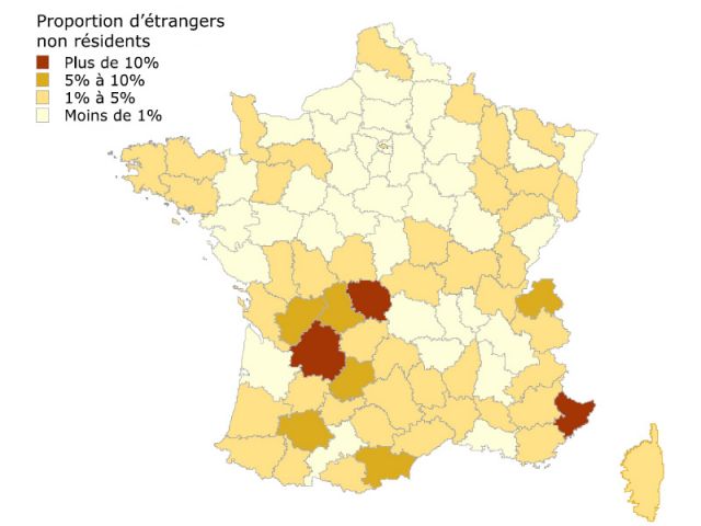 Proportion d'acquéreurs étrangers non-résidents entre 2009 et 2013 par département