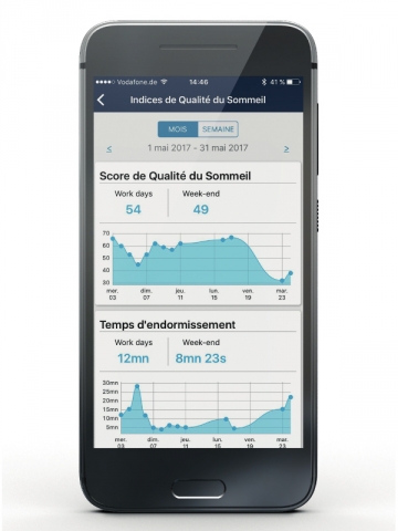 Vu de l'application associée à l'oreiller iX21 Smart Pillow