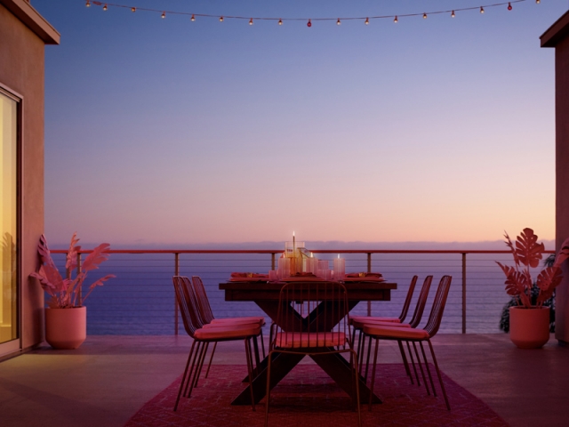 Dîner romantique et coucher de soleil dans la maison de Barbie