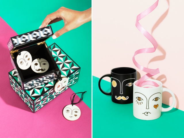 Jonathan ADLER X H&M Home : Boîte carrée : 24,99 &euro; ; boîte rectangulaire : 29,99 &euro; ; suspension décorative : 14,99 &euro; ; tasses : 29,99 &euro;