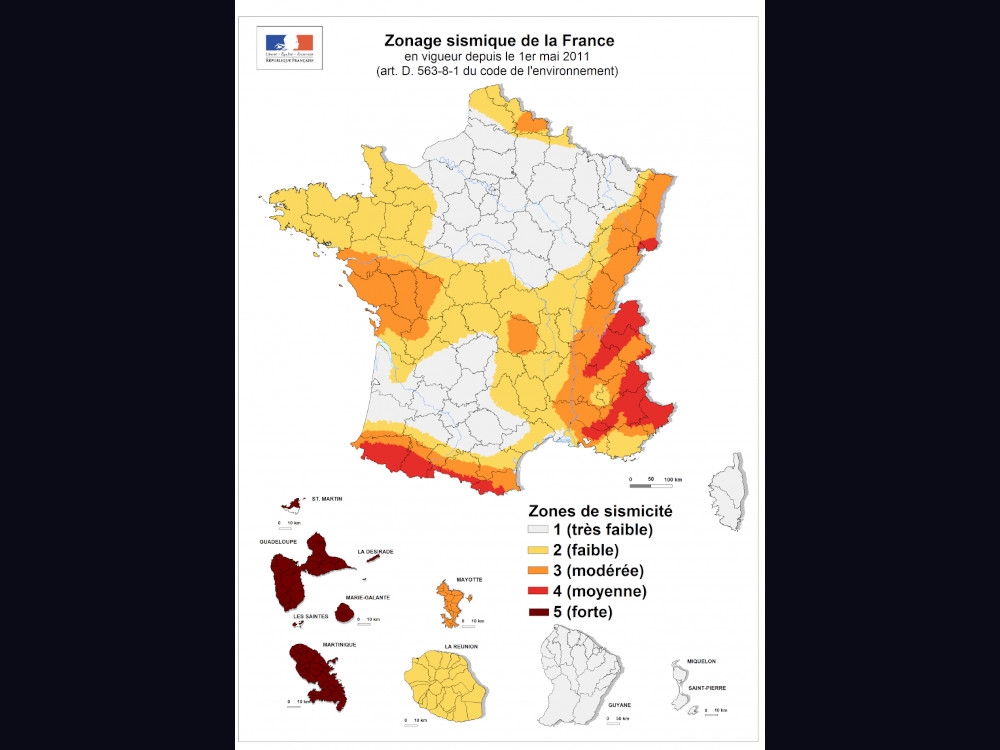 Zonage sismique de la France depuis 2011