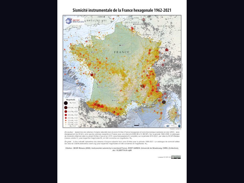 Catalogue de la sismicité instrumentale de la France hexagonale sur la période 1962-2021