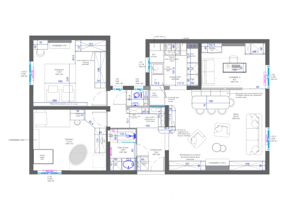Plan de l'appartement après travaux