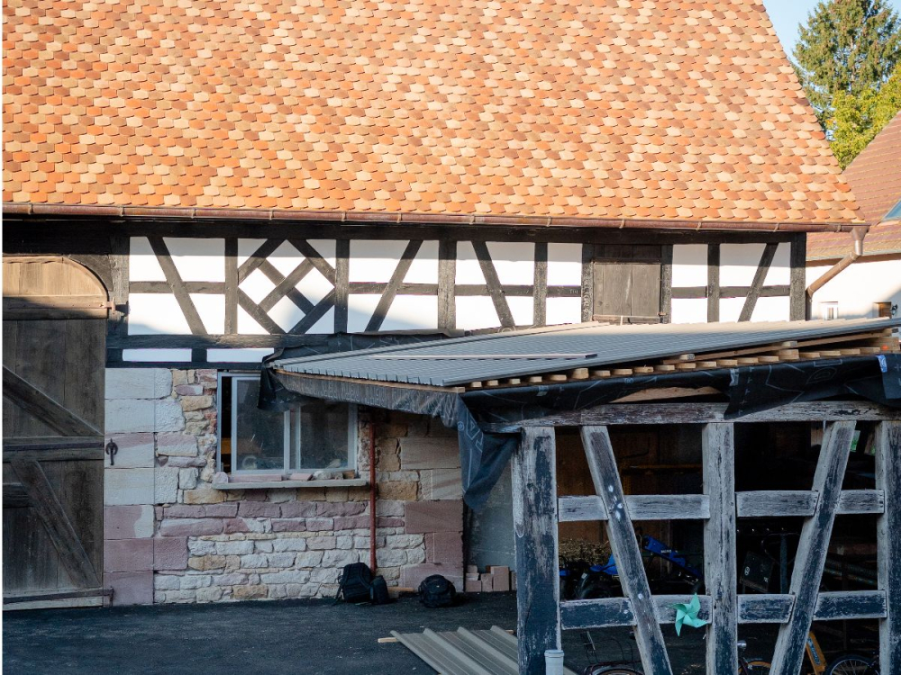 Chantier de r&eacute;novation corps de ferme Alsace