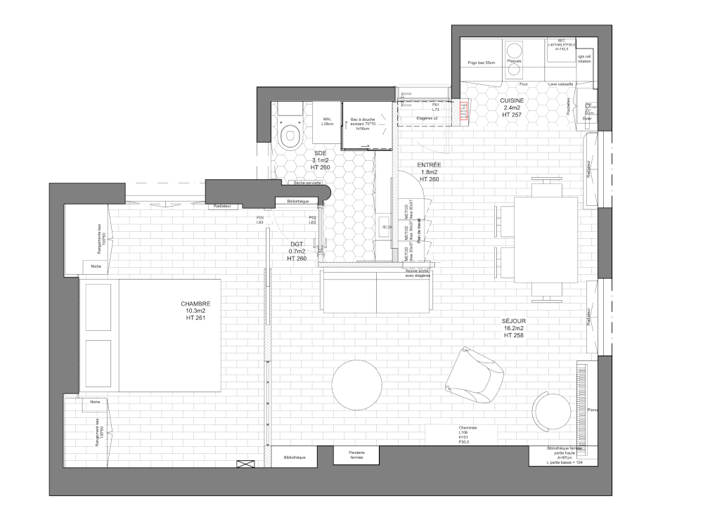 Plan de l'appartement après travaux